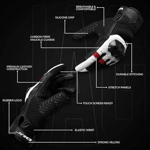 Image of J.A.G. Leather Motorcycle Gloves for Men - Carbon Fiber Knuckle Protection, Motorbike Powersports, Dirt Bike, Touchscreen Gloves for Men and Women, Guantes para Moto.