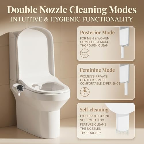 Image of HASTHIP Toilet Bidet Attachment for Toilet Seat, Non-Electric Mechanical Dual Nozzle Bidet Sprayer, Bidet Spray for Toilet with Knob Control Adjustable Water Pressure for Feminine and Rear Wash