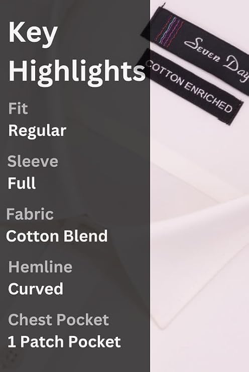 Image of 7-DAYS Men's Premium Formal Shirt - Cotton Rich, Regular Fit, Full Sleeve, with Pocket, Durable & Easy Care - Perfect for Office & Everyday Wear