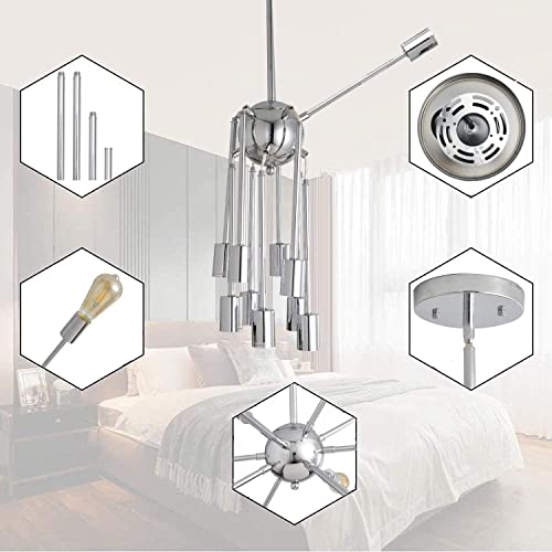 Susvqlxg Modern Sputnik Chandeliers Brushed Nickel 8 Lights Vintage Ceiling Light Fixture With E26 Bulb Base Industrial Pendant Lighting For Kitchen Dining Room Living Room Bedroom #TOP6