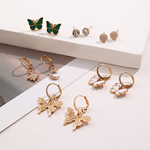 6 Pairs Gold Hoop Earrings For Women Multipack, Small Cute Stud Earring Pack For Girls, Hypoallergenic Drop Dangle Earrings By Yonikyu Style 8 #TOP4
