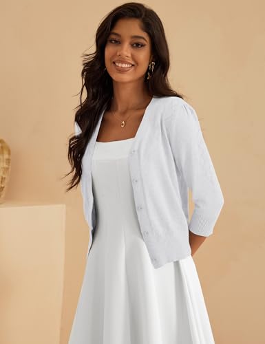 VERABENDI Women's 3/4 Sleeve Cropped Cardigan Sweaters Button Down Open Front Bolero Shrugs for Dresses S-XL4