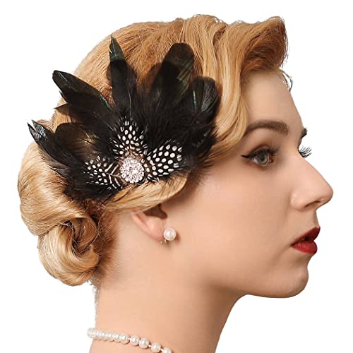 Genbree Flapper Headpiece Black Feather Hair Clip Rhinestone 1920S Gatsby Feather Headbands Prom Party Head Accessories For Women And Girls (Style 1) #TOP2