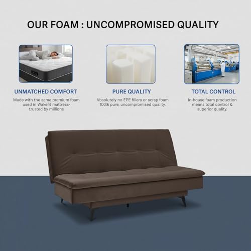 Image of Wakefit Flexia Sofa Cum Bed | 3 Yr Warranty | Convertible 3 Seater, Lightweight, Space Saving Design, Perfect for Home, Living Room | Double Bed | Sofa, Lounger & Bed in One | Velvet Stone