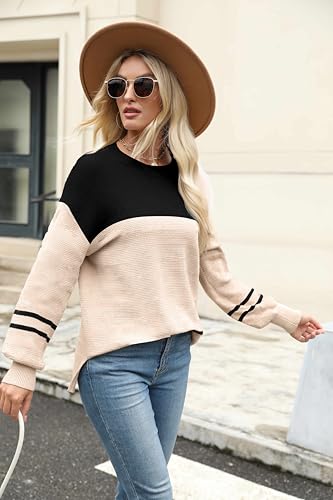 Image of Womens Sweater Striped Fall Fashion Tops Long Sleeve Crew Neck Pull Over Knit Clothes