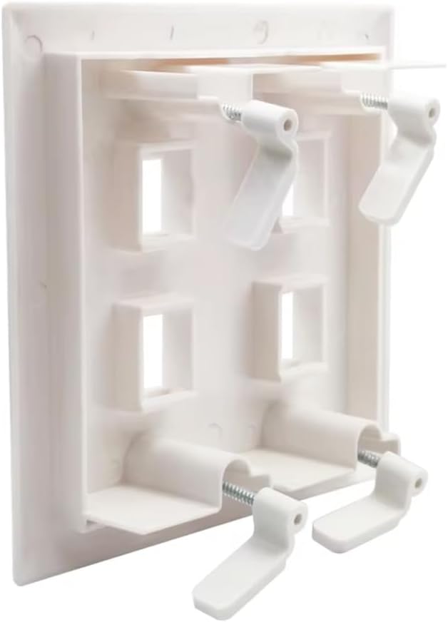 DIYTECH Keystone Wall Plate, Built-In Mounting Bracket, 2 Gang, Supports Jack or Modular Inserts, In Wall Patch Panel - White (4 Port)