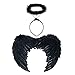 Zemolo - Auréoles et ailes d'ange avec plumes - Ailes de diable - Pour Halloween, Noël - Déguisement pour enfant - Noir