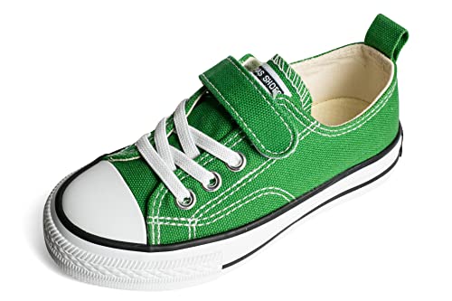 Justwaner Toddler Little Kid Boys And Girls Canvas Shoes Classic Low Top Slip On Sneaker Hook And Loop Elasticated Laces Walking Shoes Green #TOP19