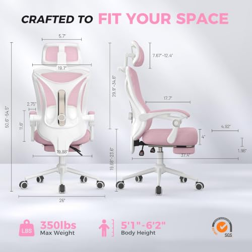 Image of CYKOV Ergonomic Office Chair with Footrest - Adjustable Lumbar Support & Headrest, 90-135 Reclining Mesh Back Computer Chair - Home Office /Gaming, 350lbs Capacity