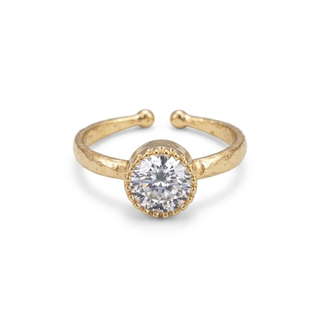 Adjustable Gold plated five metal Finger Ring with white Stone, impon/panchaloha simple and elegant ring for girls and women-image-14