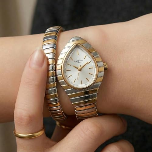 Image of Carlton London Embrace Analog Watch for Women, Snake Design Bracelet, 34.5 mm Dial, Quartz Movement, 30M Water Resistant