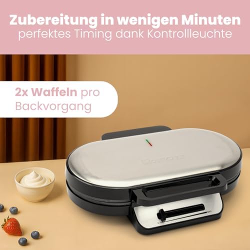 Bild 3 - Clatronic® Waffeleisen mit 2 antihaftbeschichteten Backflächen | Waffeleisen Herzform stufenlos einstellbarer Bräunungsgrad & Backampel | 2 Waffeln pro Backvorgang | 1200W | WA 3745