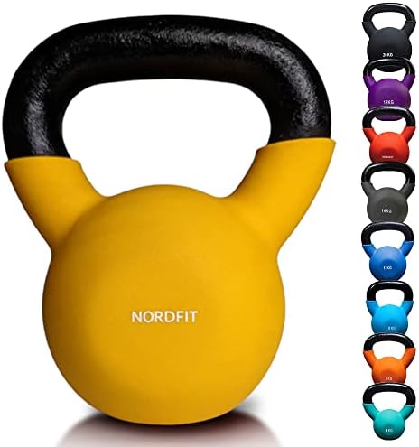 NORDFIT Neoprene Coated Cast Iron Kettlebell Weights - Kettle Bells (4kg, 6kg, 8kg, 10kg, 12kg, 14kg, 16kg, 18kg, 20kg) - Home Gym, Fitness, Exercise, Cardio Strength Training and Weight Lifting