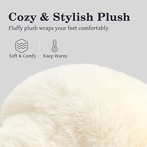 Cozyfurry Womens Slippers Cross Band Soft Plush Furry Cozy House Shoes Fuzzy Open Toe Indoor or Outdoor Slip on Warm Breathable Anti-Skid Sole Beige 9-10, 39/40 EU