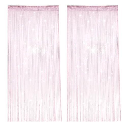 2 Pièces Rideau a Fil, 100 X 200 cm Pailleté String Porte, Rose Anti Mouche Décoration Rideau de Perles, Cloisons de Salon et de Chambre Rideau a Frange pour Mariage...