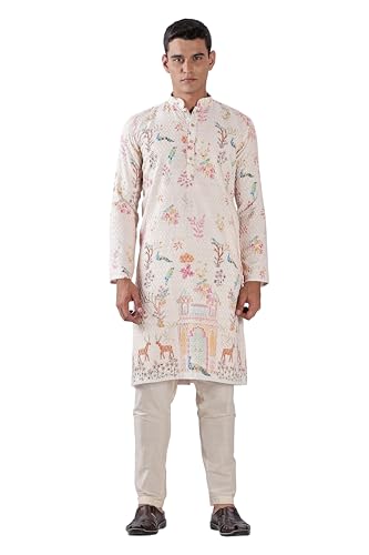 Image of BE ACTIVE Men's Cotton | Regular Fit Casual Mandarin Collar | Long Length Full Sleeves | Embroidered Indian Kurta