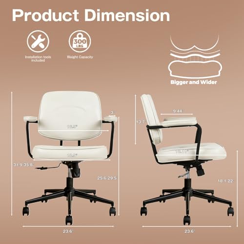 Image of Home Office Chair, Ergonomic Desk Chair with Lumbar Support, Adjustable Height Rolling Swivel Task Chair with Armrests, PU Leather, for Meeting,Study Room Beige
