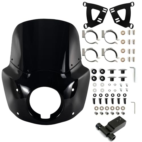 FATECIM Motorcycle 5.75' Headlight Fairing with 11' Dark Smoke Windshield Windscreen & 48-58mm Mounting Kit Headlight Extension Block For Harley 2018 2019 2020 2021 2022 Softail FXBB Street Bob