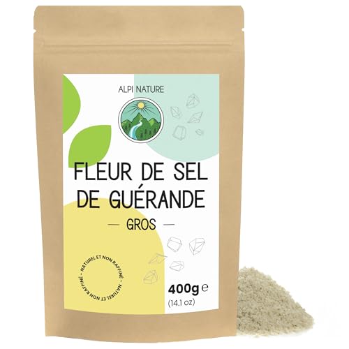 Alpi Nature Fleur de Sel de Guérande Gros 400g, Sel de Guerande PGI <6mm pour Cuisiner et Griller
