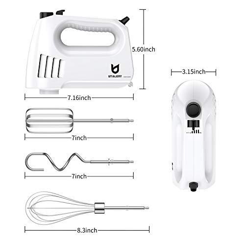 Hand Mixer Electric, Utalent 300W (Peak Power) Multi-speed Hand Mixer with Turbo Button, Easy Eject Button and 5 Attachments (Beaters, Dough Hooks, and Whisk)