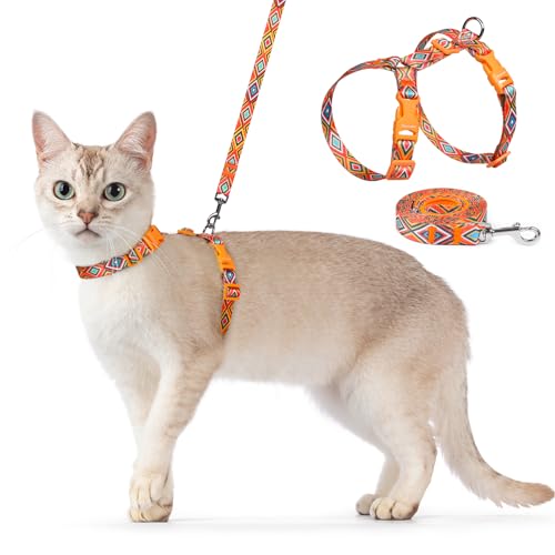 Dooradar Cat Harness and Leash, Escape Proof Adjustable Kitten Vest, Lightweight Soft Pet Straps, Easy Wearing for Small Medium Kitty Safe Walking Travel Control, Orange & Black, M