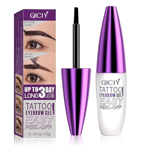 Qiciy Tattoo Eyebrow Gel Easy Peel Off Lasts 3 Days Waterproof & Sweatproof Tattoo Effect Eyebrow Makeup For Fuller & Defined Looking Brows All Skin Types (01#Brown)