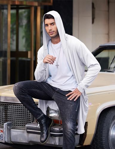 ELESOL Men's Long Hooded Cardigan Shawl Collar Lightweight Open Front Drape Cape Overcoat3