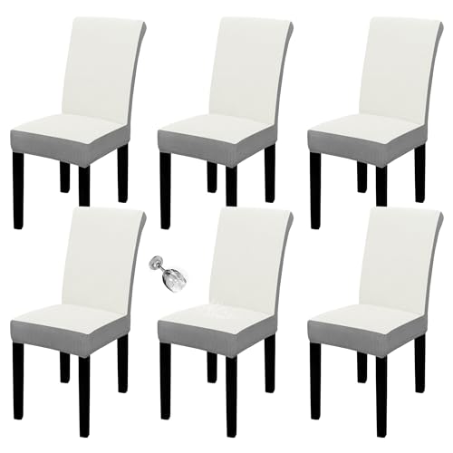 Easy-Going 100% Waterproof Dining Room Chair Cover Set of 6, Stretch Jacquard Parson Chair Slipcover Removable Washable Chair Protector for Home, Rest