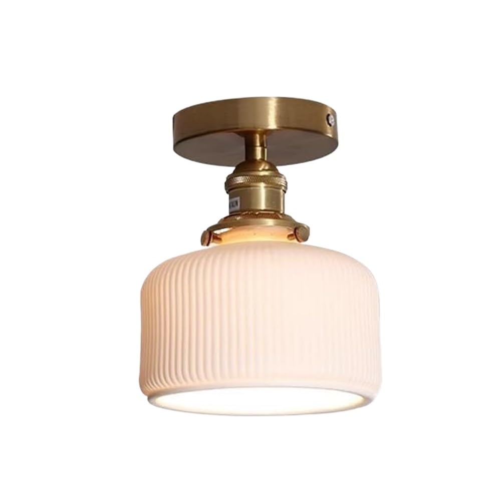 Plafonnier en laiton et céramique plissée : luminaire d'exception vintage