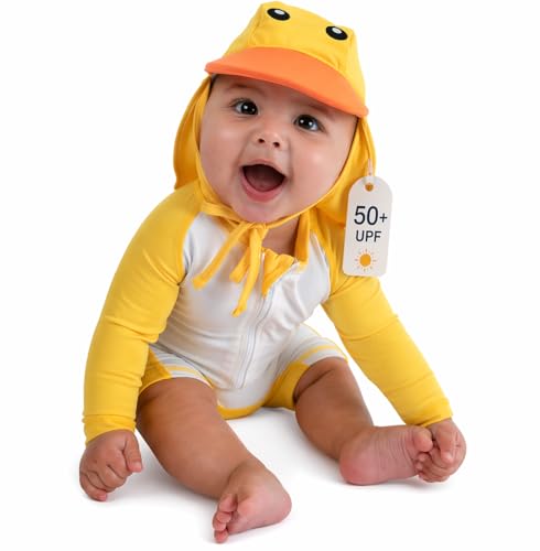Image of Cuddle Club UPF 50+ Baby Sunsuit with Sun Hat for Newborns, Infants & Toddlers, Sun Protection Rashguard & Swimsuit