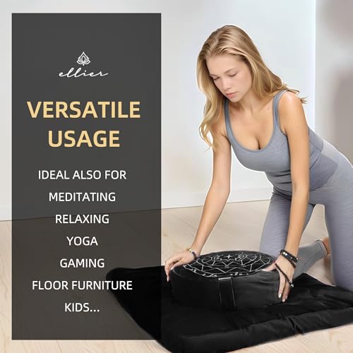 Zafu & Zabuton Meditation Cushion Set - Buckwheat Hull & Memory Foam Pillows, Ergonomic Support for Yoga, Mindfulness - Organic Velvet Cover, Large Size, Durable Comfort (Black) extra image 4 preview