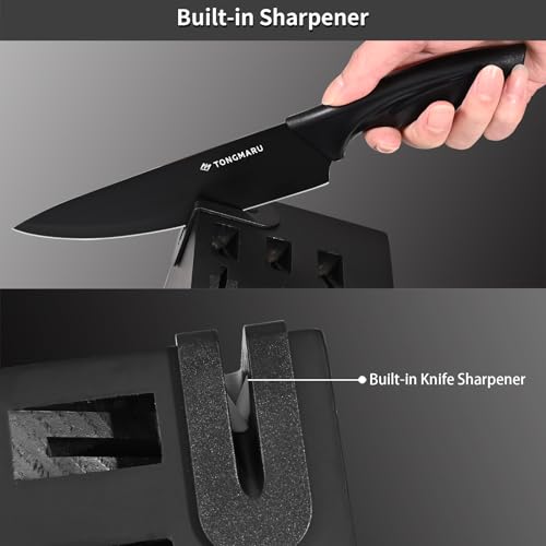 Knife Set with Sharpener – 15 pcs High Carbon Stainless Steel Knives Block Set, Stainless Steel Knife Set, Built-in Sharpener Kitchen Knife set, With Anti slip and Ergonomic Handles (Black) - Image 6