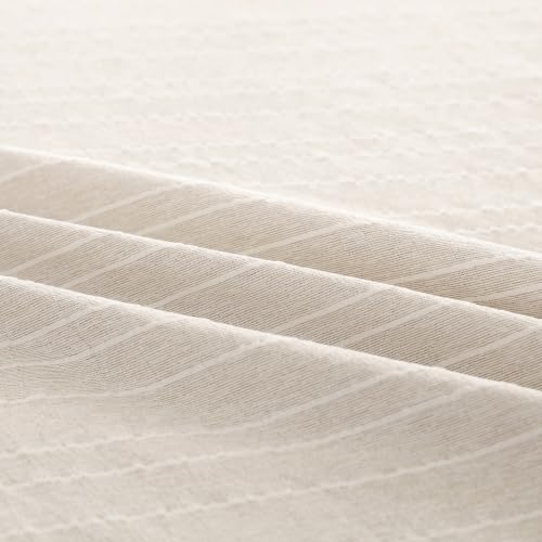 Image of Story@Home Linen King Size Bedsheet Cotton Textured Flat Sheet with 2 Pillow Covers Super Soft Bed Sheet for King Size Bed | 300 TC Striped Pattern | 250 x 270 cm | Ivory