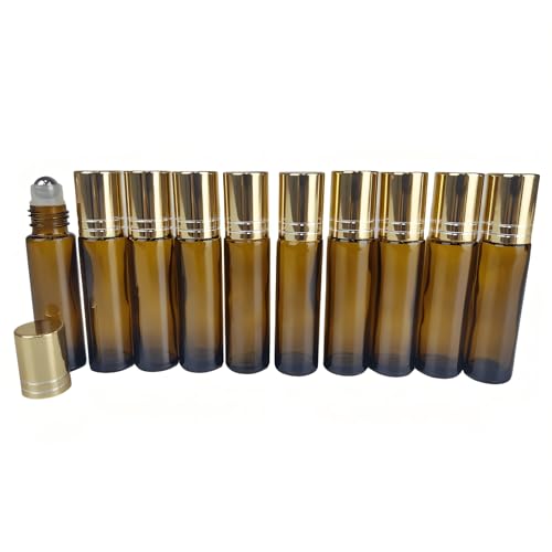 Kit com 10 Frascos Rollon em Vidro Ambar PREMIUM de 10ml, Tampa D...