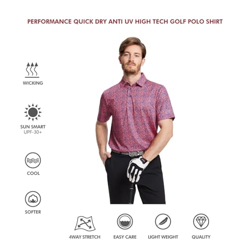 Image of Golf Shirts for Men Dry Fit Short Sleeve Print Performance Moisture Wicking Polo Shirt