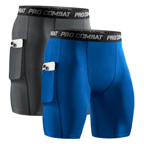 Niksa 2/4 Pack Compression Shorts Men with Pocket, Spandex Running Shorts Sport Athletic Workout Performance Underwear
