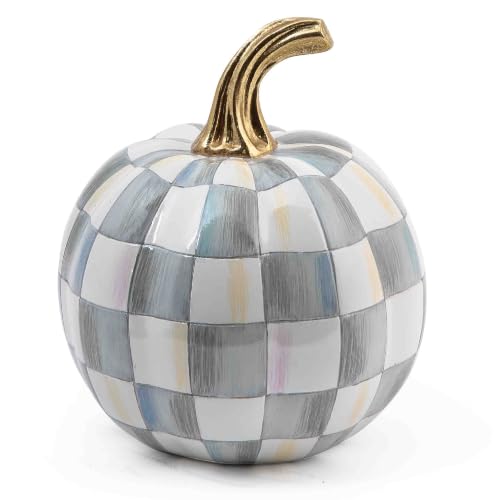 MACKENZIE-CHILDS Resin Pumpkin, Mini, Gray-and-White Sterling Check