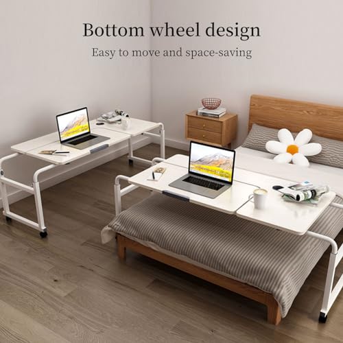 Table de lit réglable à roulettes - Bureau Mobile pour Ordinateur Portable, Plateau inclinable pour Une Utilisation Confortable au lit ou à l'hôpital
