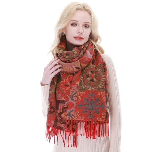 RIIQIICHY Reversible Pashmina Scarf for Women Jacquard Shawl Wrap Scarves2