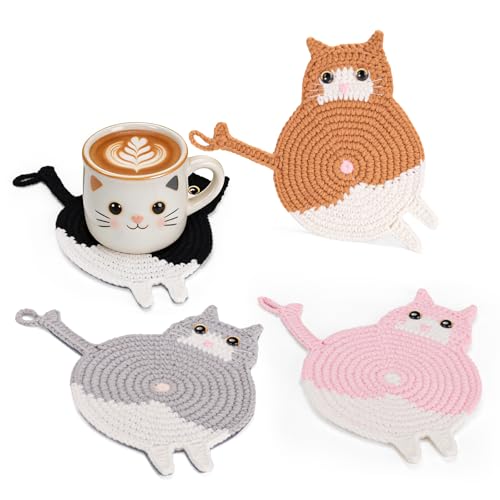 Oversized 6.7 Handmade Cat Coasters for Drinks Set of 4