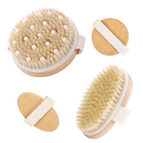 Set di 2 spazzole asciutte per il corpo + spazzola bagnata con setole naturali spazzola per doccia a secco spazzola per massaggio labbra cellulite spazzola secca per drenare linfatico spazzola