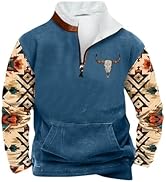 Erkekler i&ccedil;in Kaslı Fit Sweatshirtler Kap&uuml;şonsuz &Ccedil;eyrek Fermuarlı Aztek Etnik Batı G&ouml;mleği Rahat Uzun Sle...