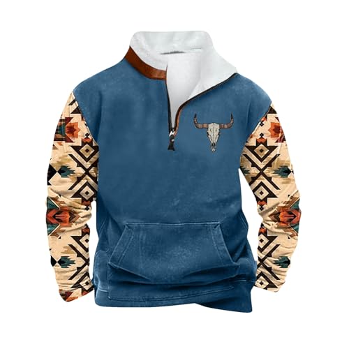 Muscularfit Sweatshirts for Men No Hood Quarter Zipper Aztec Ethnic Western Shirt Causal Long Sleeve Ethnic Print Graphic Tee