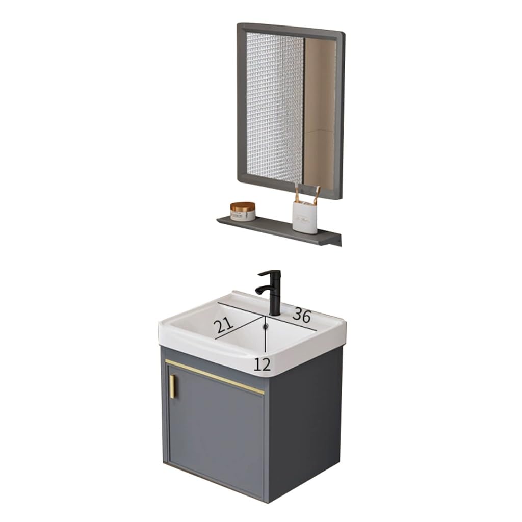 Fregadero Integrado Y Espejo Mueble Lavabo con Espejo Espejo De Pie para Guardarropa con Lavabo De Cerámica Mueble De Almacenaje(70 * 40 * 47CM)