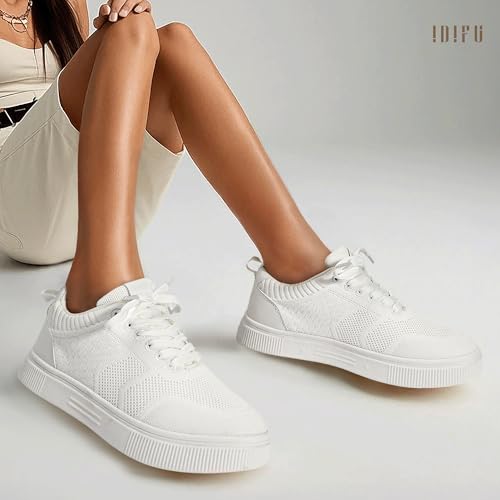 IDIFU Women's Fashion Sneakers Knit Lace Up Mesh Sneakers Ladies Casual Comfortable Dressy Trendy Tennis Shoes Spring Business Walking Work Office Travel Low Top Slide Slip On Flat Sneakers Shoes3