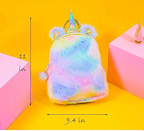 Mumoo Bear Fluffy Unicorn Backpack, Mumoo Bear Cute Plush Unicorn Backpack,Fluffy Mini Unicorn Backpack Bags For Girls Kids Travel Plush Rainbow Schoolbag, Toy - multi