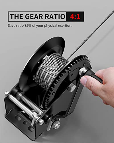 Kolvoii Boat Trailer Winch 1600lbs Heavy Duty Hook with 10m (33 Ft) Steel Rope, Hand Winch Manual Operated Two Way Ratchet 4: 1 Gear Winch for ATV UTV Jet Ski Boat Trailer Marine - Image 4