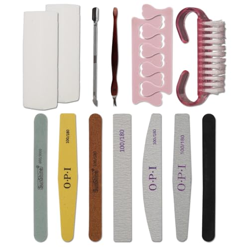 14 Pcs Tampons à Ongles Réutilisables avec Outils pour Manucure et Pédicure, Comprenant Lime à Ongles, Pousse Cuticules, Coupe Cuticules et Accessoires...