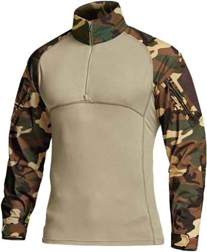 Image of CQR Men's Tactical Combat Shirt, 1 /4 Zip Long Sleeve Breathable Military BDU Training Top for Shooting, Hunting, Range Use