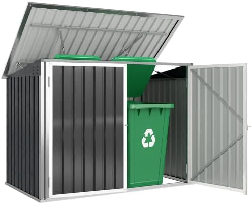 Outsunny Mülltonnenbox für 2 Mülltonnen 179,5 x 108 x 113 cm Dunkelgrau | Aus Verzinktem Stahl, Müllbox, Klappdeckel, Gasdruckfeder, Doppeltür, Belüftungsöffnungen, Abschließbar